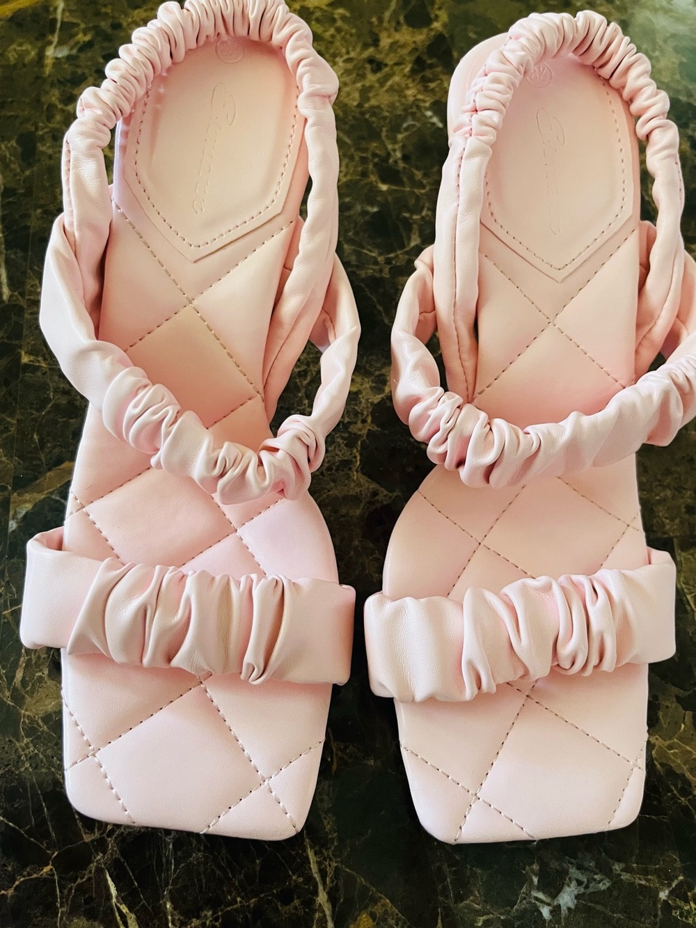 Women's Pink Quilted Slingback Sandals - Soft Ruched Straps-Ermonn-size 8.5